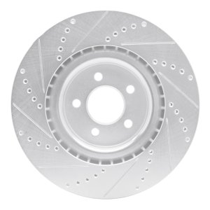 Ford Mustang Brake Rotor (1) - Front Right - R1 Concepts - Drilled & Slotted - Silver - `07-`14